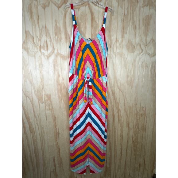 Lane Bryant Chevron Multicolor Rainbow Maxi Dress 18/20 Tie Front Knot Tie - Picture 2 of 9
